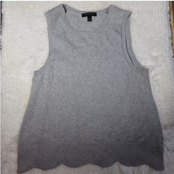 Banana Republic Knit Shell Top Sleeveless Crew Neck Scallop Hem Sweater M - Picture 4 of 11